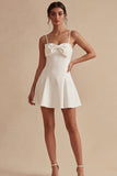 White Spaghetti Straps Short A Line Graduation Dress with Bow