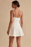 White Spaghetti Straps Short A Line Graduation Dress with Bow