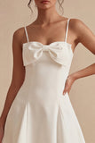 White Spaghetti Straps Short A Line Graduation Dress with Bow