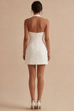 White Halter Short A Line Backless Graduation Dress