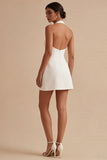 White Halter Short A Line Backless Graduation Dress