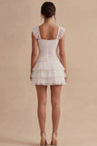 White Square Neck Short Ruched A Line Graduation Dress with Ruffles