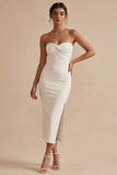White Strapless Long Bodycon Engagement Dress with Slit