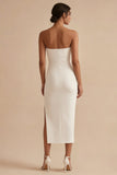 White Strapless Long Bodycon Engagement Dress with Slit