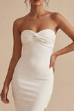 White Strapless Long Bodycon Engagement Dress with Slit