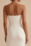 White Strapless Long Bodycon Engagement Dress with Slit