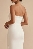 White Strapless Long Bodycon Engagement Dress with Slit