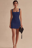 White Tight Short Square Neck Graduation Dress