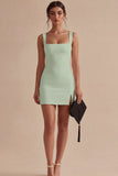 White Tight Short Square Neck Graduation Dress