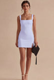 White Tight Short Square Neck Graduation Dress