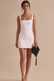 White Tight Short Square Neck Graduation Dress