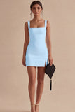 White Tight Short Square Neck Graduation Dress