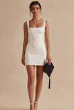 White Tight Short Square Neck Graduation Dress