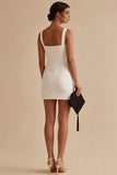 White Tight Short Square Neck Graduation Dress