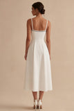 White A Line Long Spaghetti Straps Engagement Dress with Bow