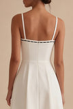 White A Line Long Spaghetti Straps Engagement Dress with Bow