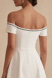 White Off the Shoulder Short A Line Graduation Dress with Bow