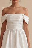 White Ruched Off the Shoulder Short A Line Graduation Dress