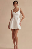White Thick Straps A Line Short Graduation Dress