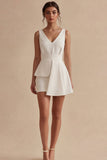 White A Line V-Neck Short Graduation Dress