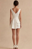 White A Line V-Neck Short Graduation Dress