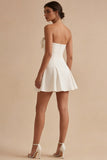 White A Line Strapless Short Graduation Dress with Bow