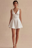 White V-Neck A Line Short Graduation Dress