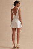 White V-Neck A Line Short Graduation Dress
