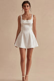 White Square Neck A Line Short Graduation Dress