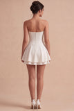 Strapless White A Line Corset Mini Dress
