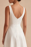White A Line V Neck Midi Engagement Dress