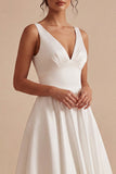 White A Line V Neck Midi Engagement Dress