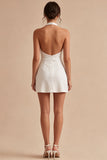 Simple Halter A Line Backless Little White Dress