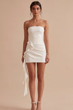 White Strapless Bodycon Mini Dress with Sash