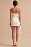 White Strapless Bodycon Mini Dress with Sash