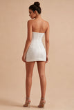 Sparkly Strapless Bodycon Sequin Corset Little White Dress