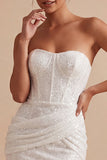 Sparkly Strapless Bodycon Sequin Corset Little White Dress