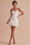 Sweetheart Bodycon White 3D Flowers Mini Dress