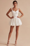White A Line Sweetheart Mini Dress with Bow Belt