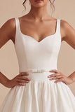 White A Line Sweetheart Mini Dress with Bow Belt