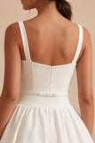 White A Line Sweetheart Mini Dress with Bow Belt