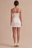 White Bodycon Spaghetti Straps Mini Dress with Bow