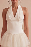 A Line Halter White Tiered Ruffle Corset Mini Dress