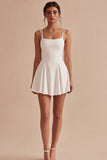 Simple A Line Spaghetti Straps Little White Dress