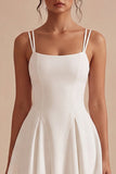 Simple A Line Spaghetti Straps Little White Dress