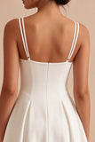 Simple A Line Spaghetti Straps Little White Dress