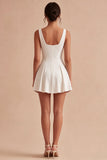 White Cowl Neck A Line Mini Graduation Dress