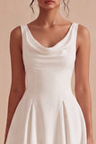 White Cowl Neck A Line Mini Graduation Dress