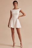 A Line Bateau Neck Little White Dress