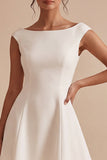 A Line Bateau Neck Little White Dress